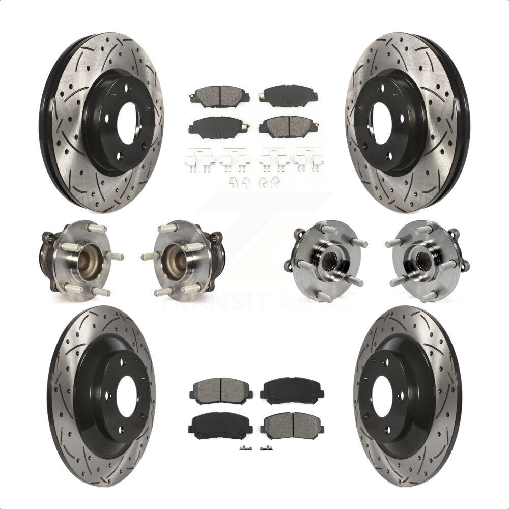 Front Rear Hub Bearings Assembly Coated Disc Brake Rotors And Semi-Metallic Pads Kit (10Pc) For 2015 Mazda CX-5 FWD With Electric Parking KBB-120488 by Transit Auto