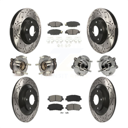 Front Rear Hub Bearings Assembly Coated Disc Brake Rotors And Semi-Metallic Pads Kit (10Pc) For 2015 Mazda CX-5 FWD With Electric Parking KBB-120488 by Transit Auto