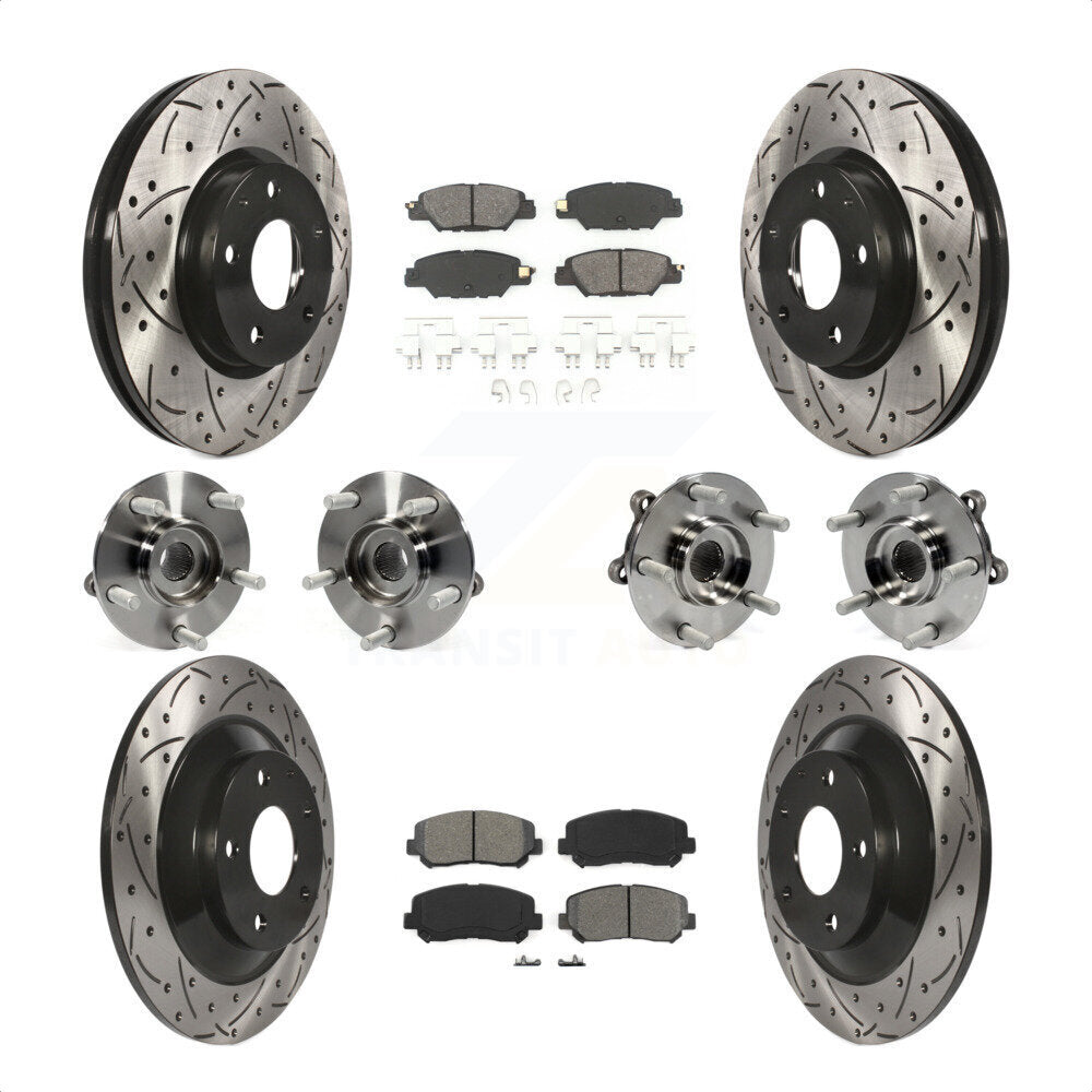 Front Rear Hub Bearings Assembly Coated Disc Brake Rotors And Semi-Metallic Pads Kit (10Pc) For 2015 Mazda CX-5 AWD With Electric Parking KBB-120489 by Transit Auto