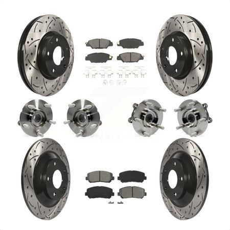 Front Rear Hub Bearings Assembly Coated Disc Brake Rotors And Semi-Metallic Pads Kit (10Pc) For 2015 Mazda CX-5 AWD With Electric Parking KBB-120489 by Transit Auto