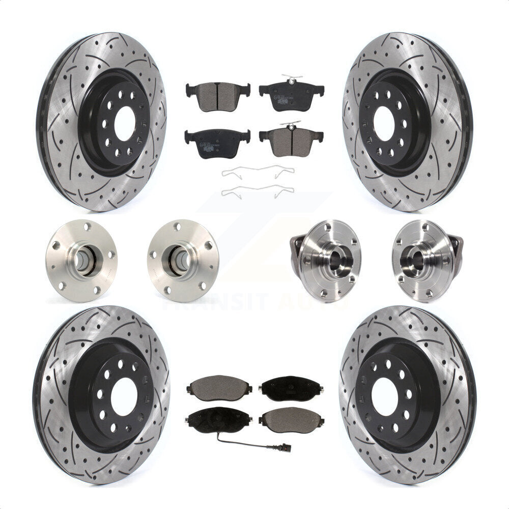 Front Rear Hub Bearings Assembly Coated Disc Brake Rotors And Ceramic Pads Kit (10Pc) For 2017 Volkswagen Golf R Code 1LV 1ZB KBB-120492 by Transit Auto