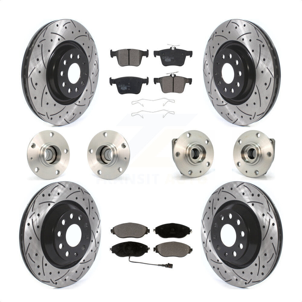 Front Rear Hub Bearings Assembly Coated Disc Brake Rotors And Ceramic Pads Kit (10Pc) For 2017 Volkswagen Golf R Code 1ZE 1ZP KBB-120493 by Transit Auto