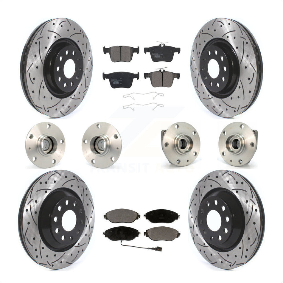 Front Rear Hub Bearings Assembly Coated Disc Brake Rotors And Ceramic Pads Kit (10Pc) For 2017 Volkswagen Golf R Code 1ZE 1ZP KBB-120493 by Transit Auto