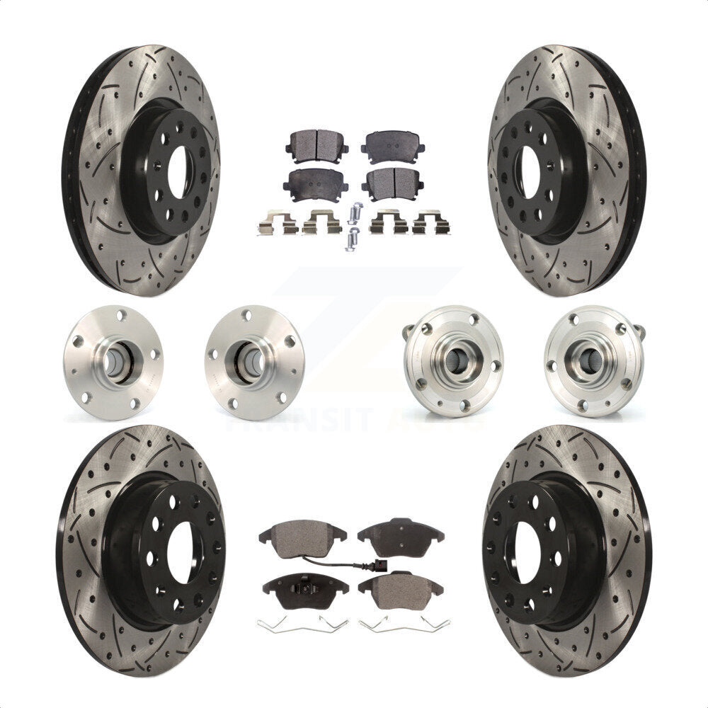 Front Rear Hub Bearings Assembly Coated Disc Brake Rotors And Ceramic Pads Kit (10Pc) For 2011 Volkswagen GTI With 30mm bearing KBB-120495 by Transit Auto