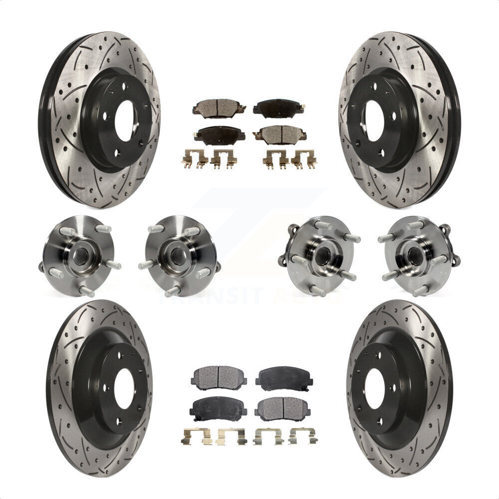 Front Rear Hub Bearings Assembly Coated Disc Brake Rotors And Ceramic Pads Kit (10Pc) For 2015 Mazda CX-5 AWD With Electric Parking KBB-120498 by Transit Auto