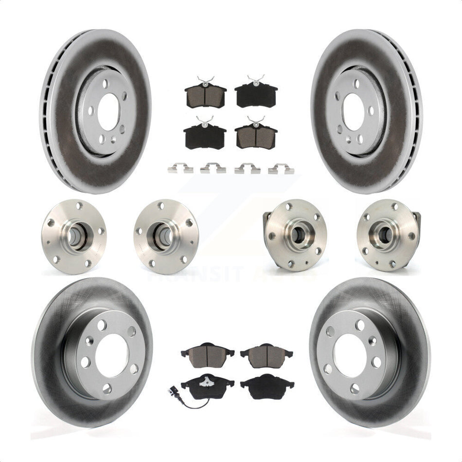 Front Rear Hub Bearings Assembly Coated Disc Brake Rotors And Ceramic Pads Kit (10Pc) For 2006 Volkswagen Golf 1.8L KBB-120633 by Transit Auto