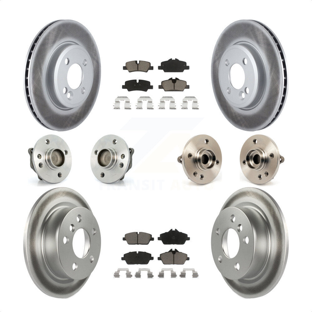 Front Rear Hub Bearing Assembly Coated Disc Brake Rotor And Ceramic Pad Kit (10Pc) For 2015 Mini Cooper Convertible with 2.0L 1.5L With 280mm Diameter 4 Lug Wheels KBB-120645 by Transit Auto