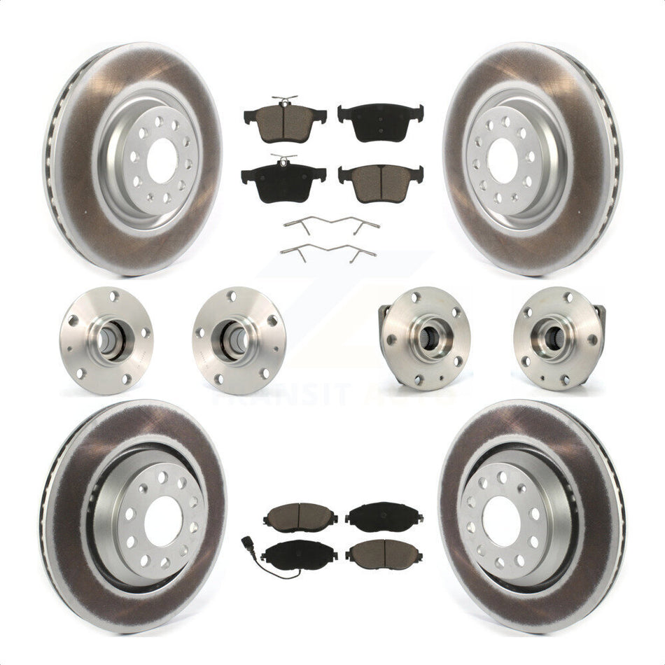 Front Rear Hub Bearings Assembly Coated Disc Brake Rotors And Ceramic Pads Kit (10Pc) For 2017 Volkswagen Golf R Code 1ZE 1ZP KBB-120658 by Transit Auto
