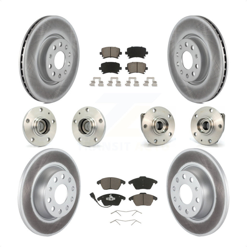Front Rear Hub Bearings Assembly Coated Disc Brake Rotors And Ceramic Pads Kit (10Pc) For 2007-2008 Volkswagen Eos 3 Bolt Mounting Flange KBB-120717 by Transit Auto