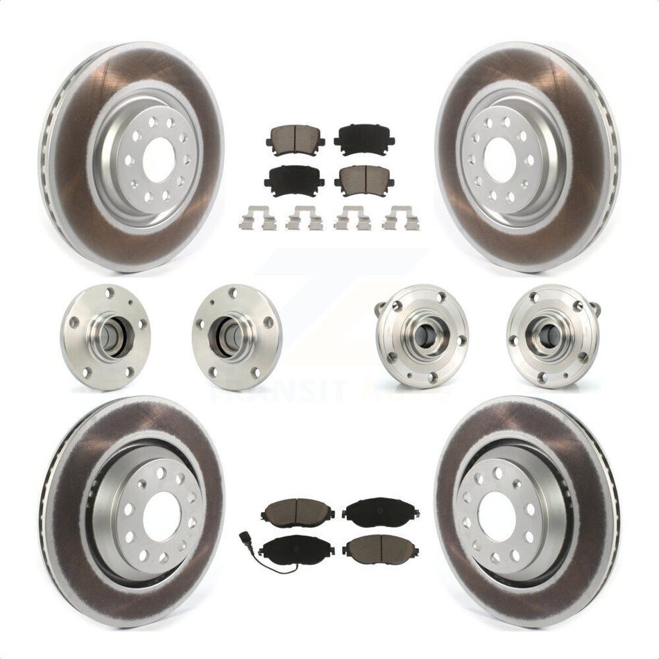 Front Rear Hub Bearings Assembly Coated Disc Brake Rotors And Ceramic Pads Kit (10Pc) For 2016 Volkswagen CC AWD KBB-120731 by Transit Auto