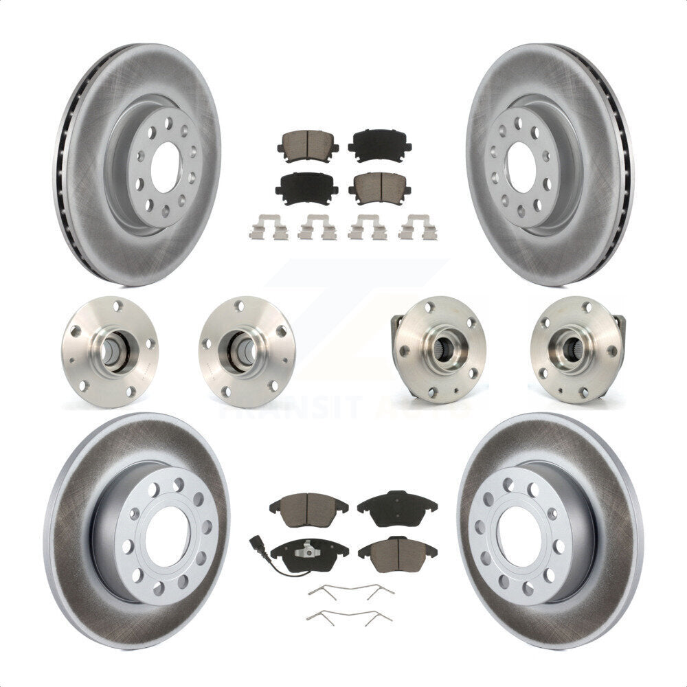 Front Rear Hub Bearings Assembly Coated Disc Brake Rotors And Ceramic Pads Kit (10Pc) For 2008 Audi A3 FWD From Chassis VIN #8P8057779 KBB-120733 by Transit Auto