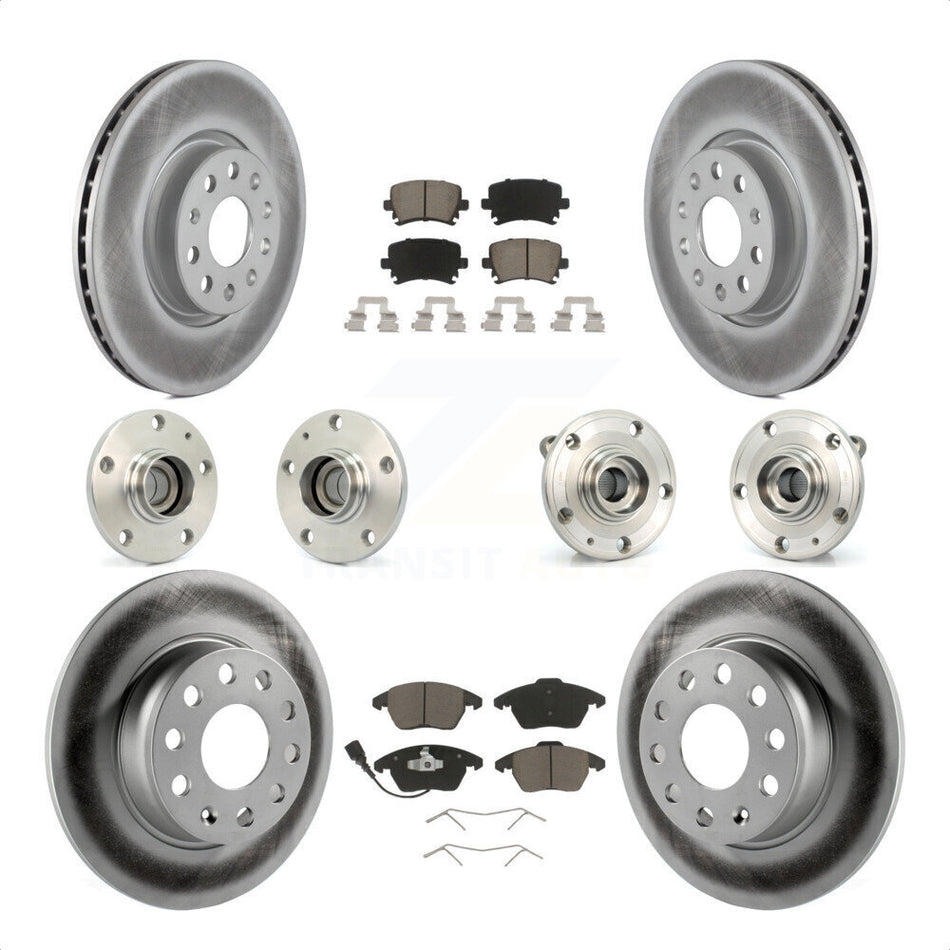 Front Rear Hub Bearings Assembly Coated Disc Brake Rotors And Ceramic Pads Kit (10Pc) For 2011 Volkswagen GTI With 32mm bearing KBB-120734 by Transit Auto