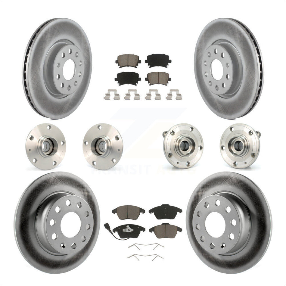Front Rear Hub Bearings Assembly Coated Disc Brake Rotors And Ceramic Pads Kit (10Pc) For 2011 Volkswagen GTI With 30mm bearing KBB-120735 by Transit Auto