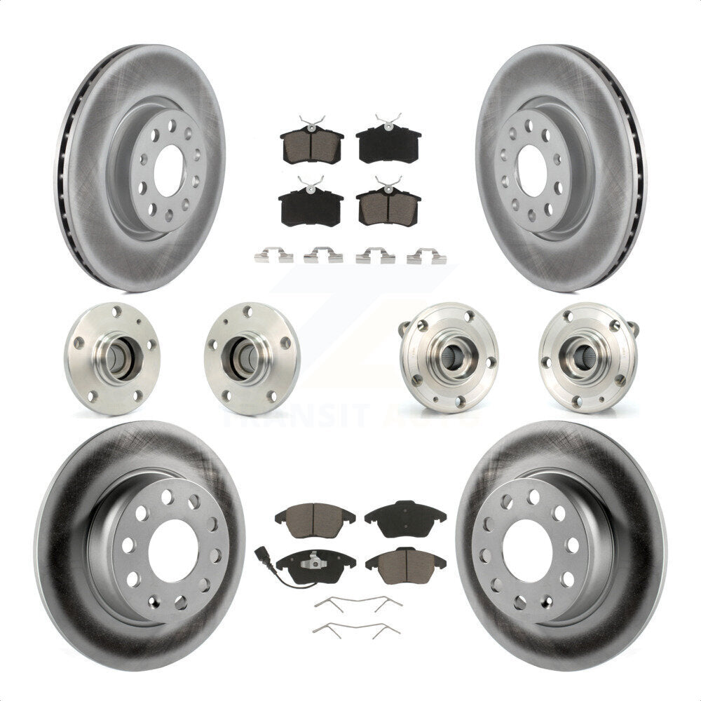 Front Rear Hub Bearings Assembly Coated Disc Brake Rotors And Ceramic Pads Kit (10Pc) For 2014 Volkswagen Beetle R-Line GSR with 2.0L With 272mm Diameter Rotor KBB-120741 by Transit Auto