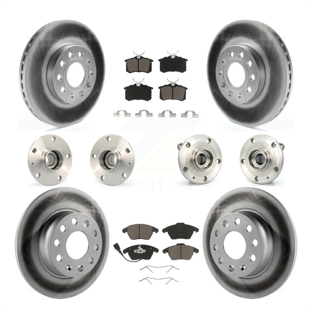Front Rear Hub Bearings Assembly Coated Disc Brake Rotors And Ceramic Pads Kit (10Pc) For 2014 Volkswagen Beetle Base Highline Comfortline with 2.5L With 272mm Diameter Rotor KBB-120742 by Transit Auto