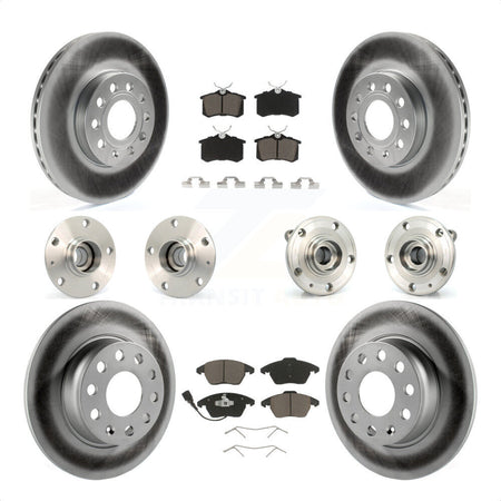 Front Rear Hub Bearings Assembly Coated Disc Brake Rotors And Ceramic Pads Kit (10Pc) For 2014 Volkswagen Beetle Base Highline Comfortline with 2.5L With 272mm Diameter Rotor KBB-120742 by Transit Auto