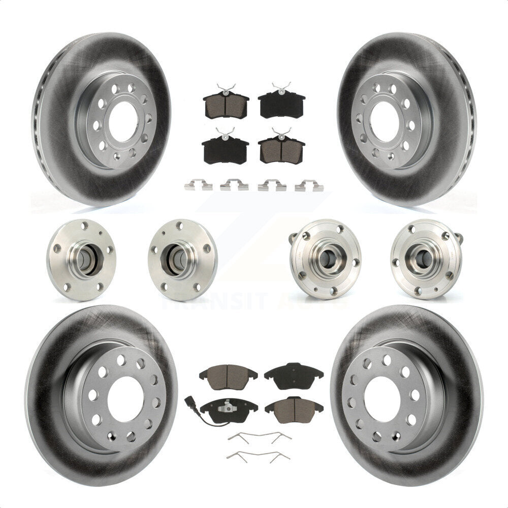Front Rear Hub Bearings Assembly Coated Disc Brake Rotors And Ceramic Pads Kit (10Pc) For 2014 Volkswagen Beetle Sportline with 2.0L With 272mm Diameter Rotor KBB-120744 by Transit Auto