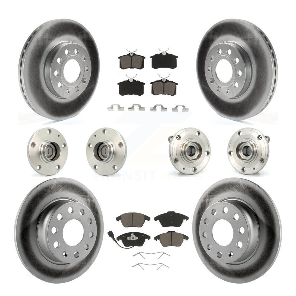 Front Rear Hub Bearings Assembly Coated Disc Brake Rotors And Ceramic Pads Kit (10Pc) For 2014 Volkswagen Beetle Sportline with 2.0L With 272mm Diameter Rotor KBB-120744 by Transit Auto