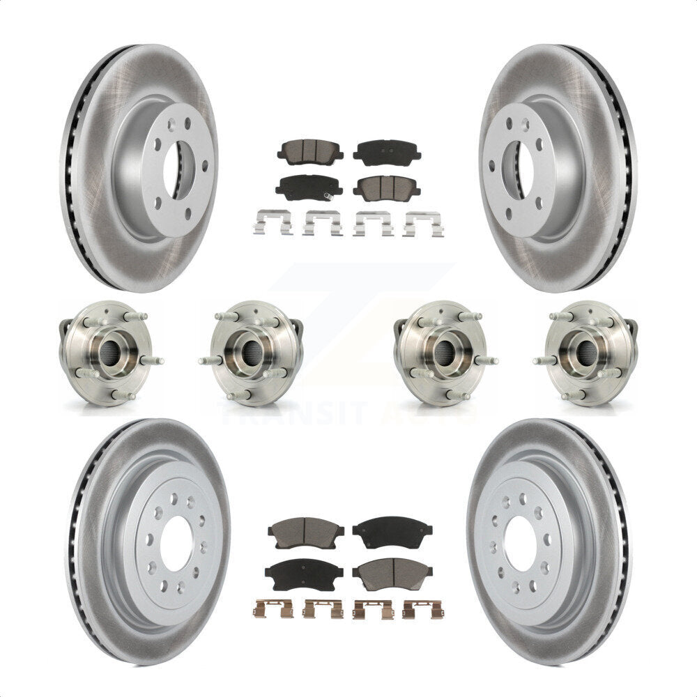 Front Rear Hub Bearings Assembly Coated Disc Brake Rotors And Ceramic Pads Kit (10Pc) For 2013-2015 Cadillac ATS AWD With 300mm Diameter Rotor KBB-120758 by Transit Auto