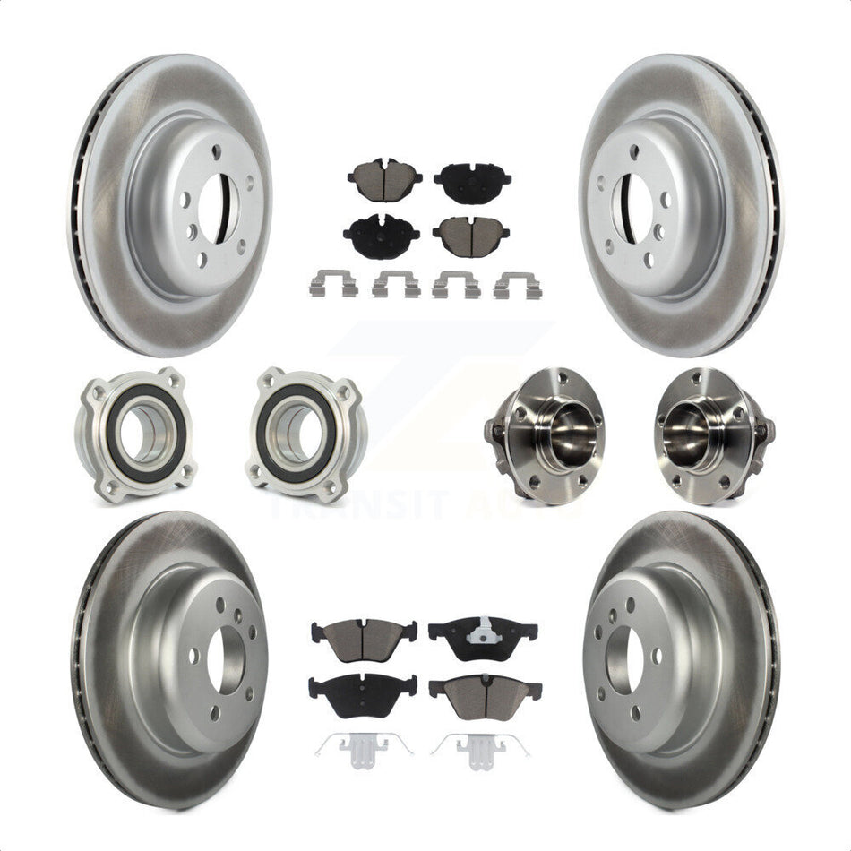 Front Rear Hub Bearings Assembly Coated Disc Brake Rotors And Ceramic Pads Kit (10Pc) For 2012 BMW 528i Without Performance Brakes With 330mm Diameter Rotor KBB-120762 by Transit Auto
