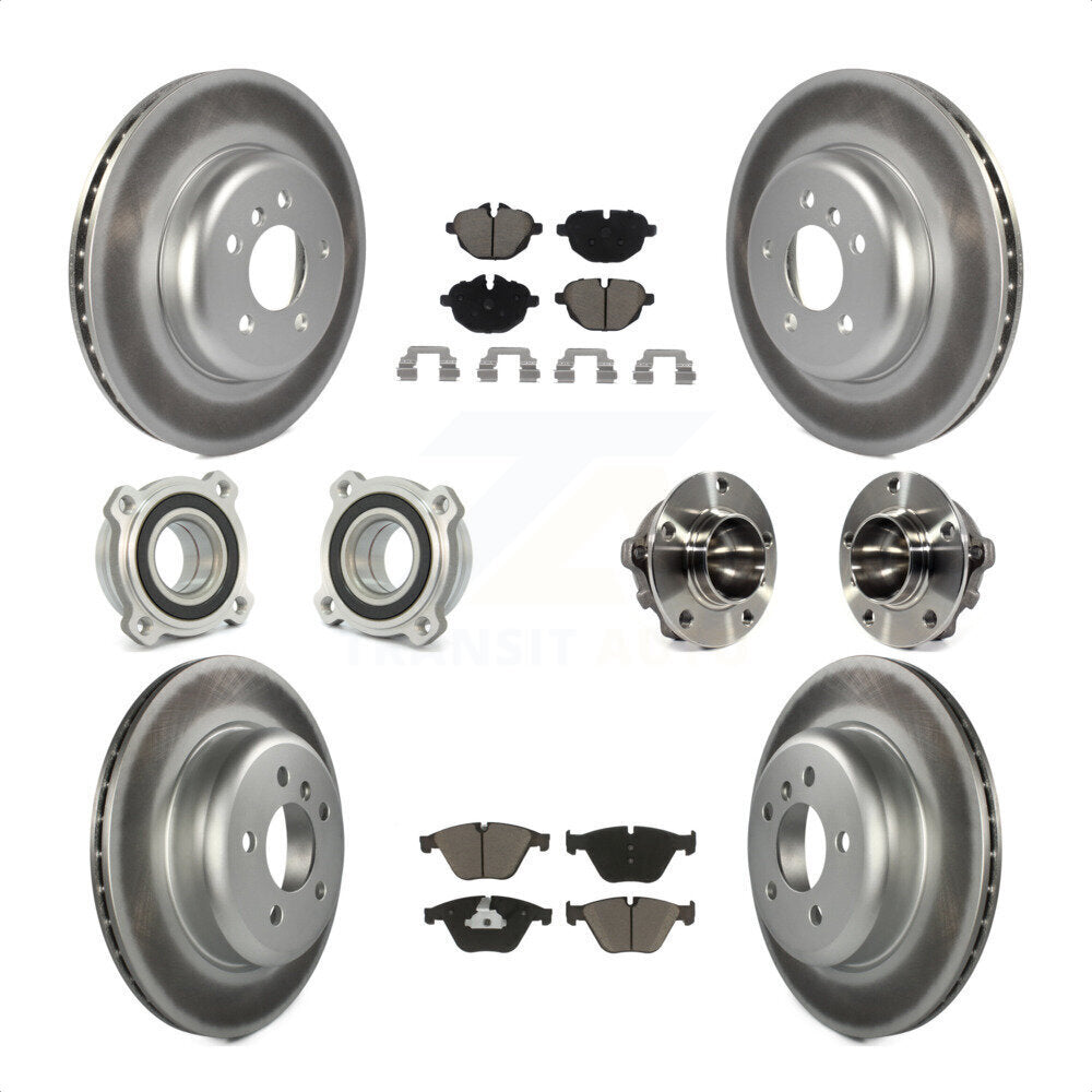 Front Rear Hub Bearings Assembly Coated Disc Brake Rotors And Ceramic Pads Kit (10Pc) For BMW 535i KBB-120870 by Transit Auto