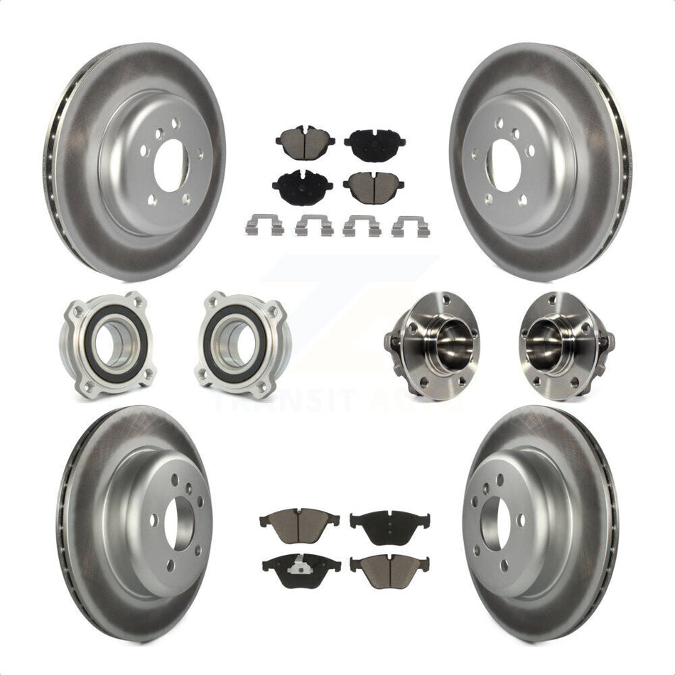 Front Rear Hub Bearings Assembly Coated Disc Brake Rotors And Ceramic Pads Kit (10Pc) For BMW 535i KBB-120870 by Transit Auto
