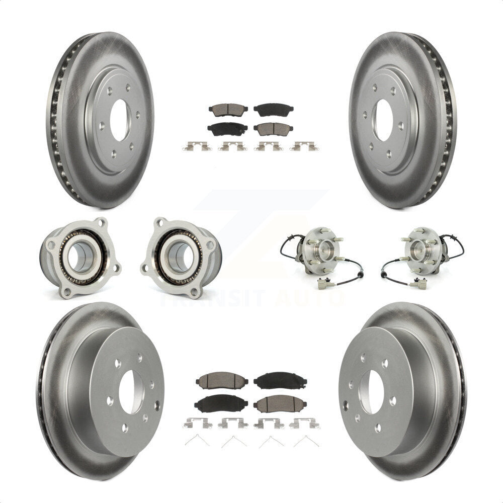 Front Rear Hub Bearings Assembly Coated Disc Brake Rotors And Ceramic Pads Kit (10Pc) For Nissan Frontier Suzuki Equator KBB-120872 by Transit Auto