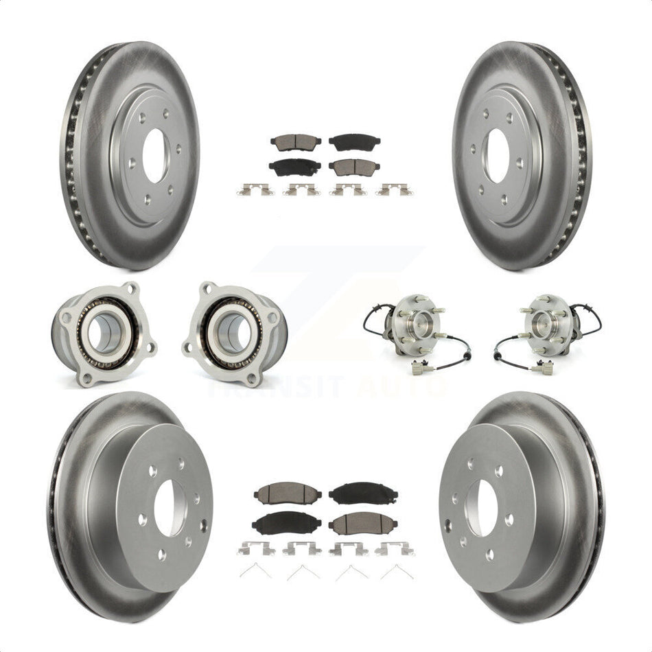 Front Rear Hub Bearings Assembly Coated Disc Brake Rotors And Ceramic Pads Kit (10Pc) For Nissan Frontier Suzuki Equator KBB-120872 by Transit Auto
