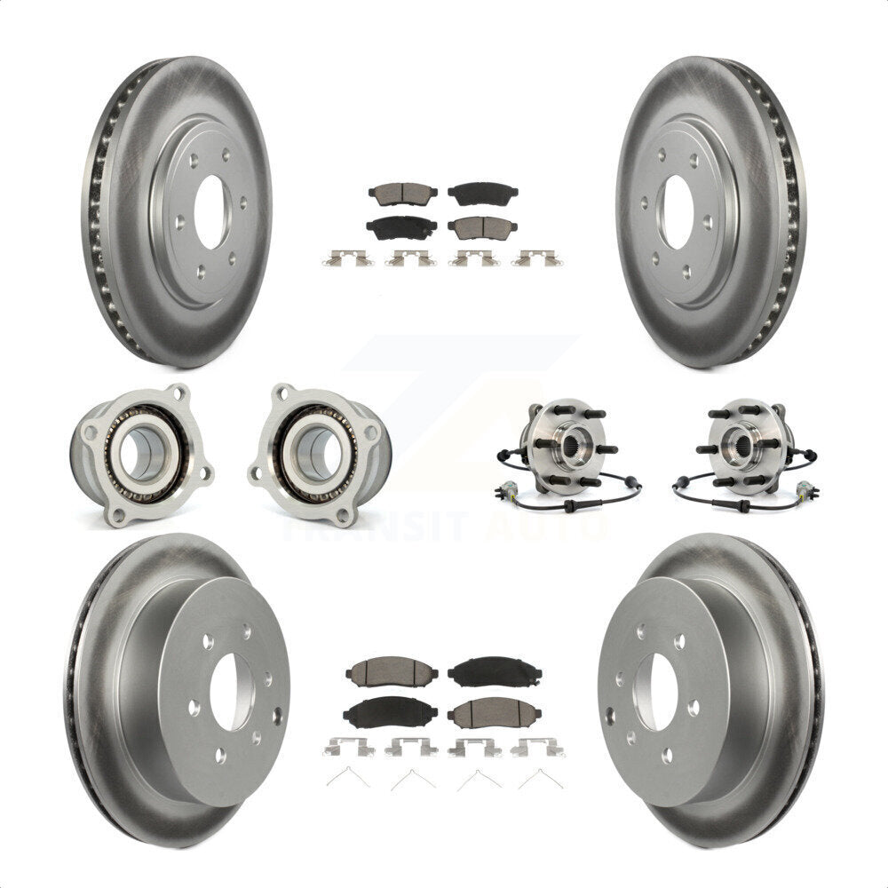 Front Rear Hub Bearings Assembly Coated Disc Brake Rotors And Ceramic Pads Kit (10Pc) For Nissan Frontier KBB-120873 by Transit Auto