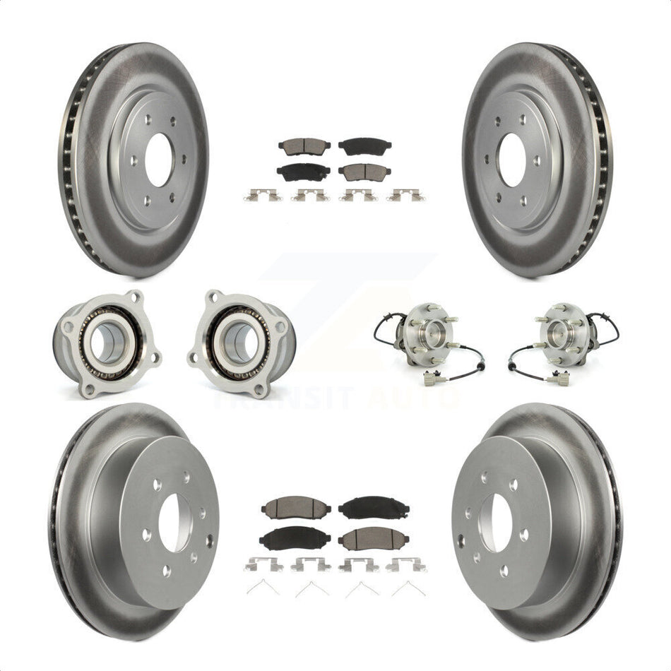 Front Rear Hub Bearings Assembly Coated Disc Brake Rotors And Ceramic Pads Kit (10Pc) For Nissan Frontier Xterra Suzuki Equator KBB-120874 by Transit Auto