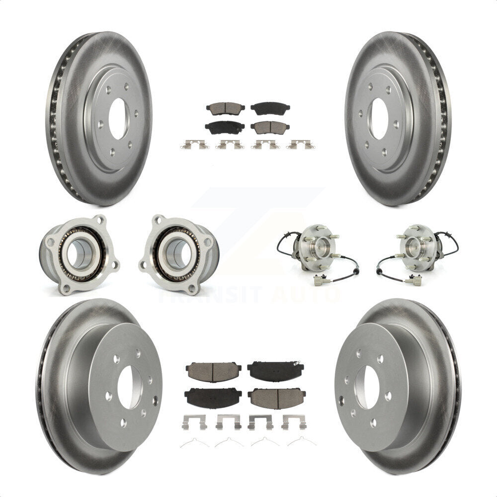 Front Rear Hub Bearings Assembly Coated Disc Brake Rotors And Ceramic Pads Kit (10Pc) For Suzuki Equator KBB-120876 by Transit Auto