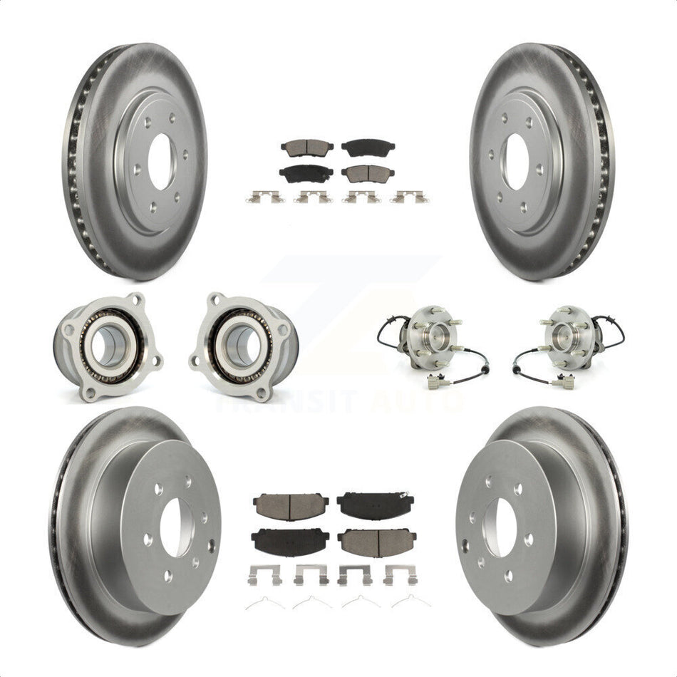 Front Rear Hub Bearings Assembly Coated Disc Brake Rotors And Ceramic Pads Kit (10Pc) For Suzuki Equator KBB-120876 by Transit Auto