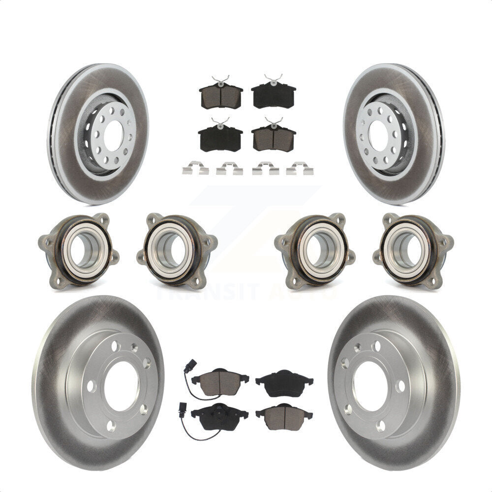 Front Rear Hub Bearings Assembly Coated Disc Brake Rotors And Ceramic Pads Kit (10Pc) For 2002 Audi S4 KBB-120881 by Transit Auto