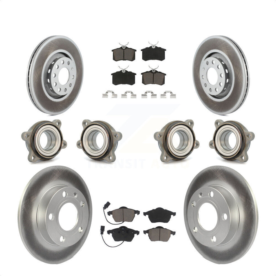 Front Rear Hub Bearings Assembly Coated Disc Brake Rotors And Ceramic Pads Kit (10Pc) For 2002 Audi S4 KBB-120881 by Transit Auto
