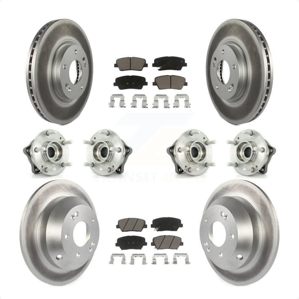 Front Rear Hub Bearings Assembly Coated Disc Brake Rotors And Ceramic Pads Kit (10Pc) For Kia Sorento Hyundai Santa Fe With ABS Brakes AWD KBB-120901 by Transit Auto
