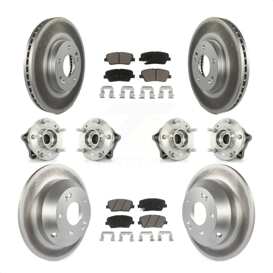 Front Rear Hub Bearings Assembly Coated Disc Brake Rotors And Ceramic Pads Kit (10Pc) For Kia Sorento Hyundai Santa Fe With ABS Brakes AWD KBB-120901 by Transit Auto