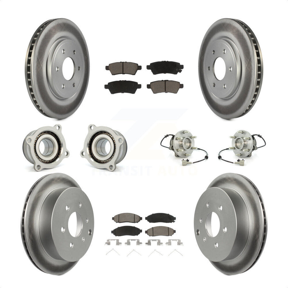Front Rear Hub Bearings Assembly Coated Disc Brake Rotors And Ceramic Pads Kit (10Pc) For 2006-2007 Nissan Xterra RWD with Automatic transmission KBB-120928 by Transit Auto