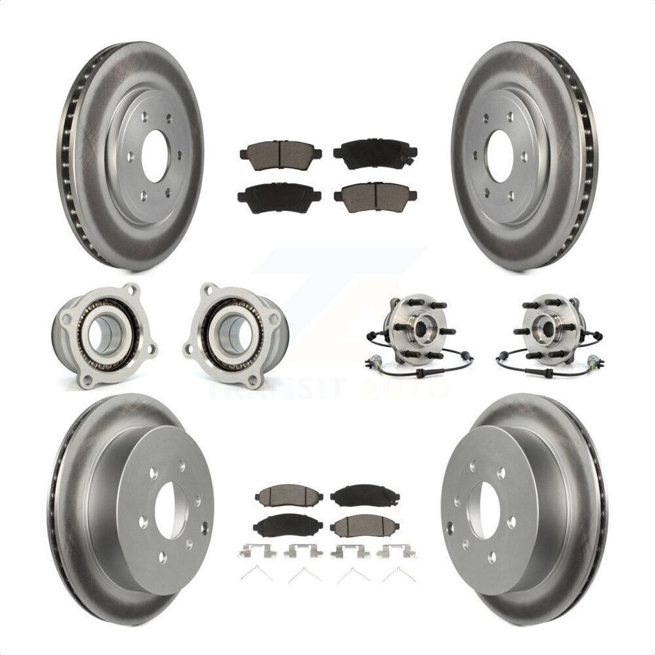 Front Rear Hub Bearings Assembly Coated Disc Brake Rotors And Ceramic Pads Kit (10Pc) For 2006-2007 Nissan Xterra 4WD with Automatic transmission KBB-120929 by Transit Auto