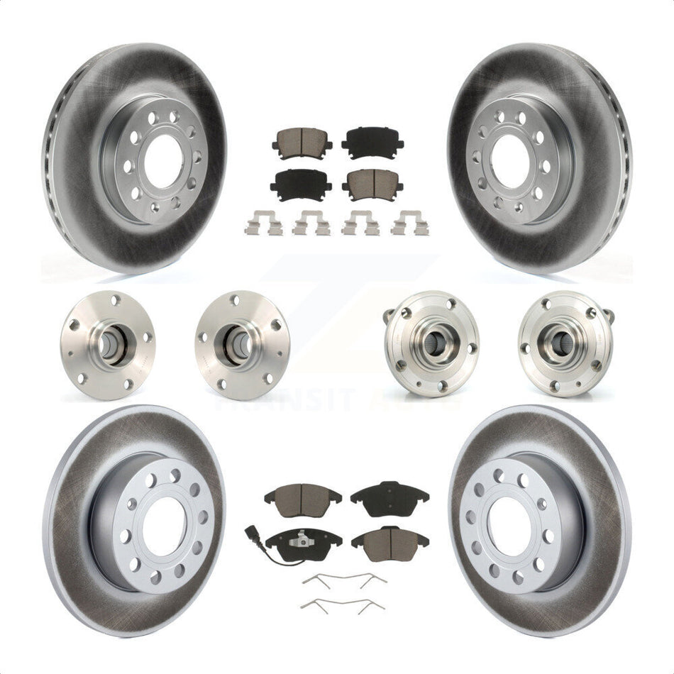 Front Rear Hub Bearings Assembly Coated Disc Brake Rotors And Ceramic Pads Kit (10Pc) For 2006-2009 Volkswagen Rabbit 4 Bolt Mounting Flange KBB-120933 by Transit Auto