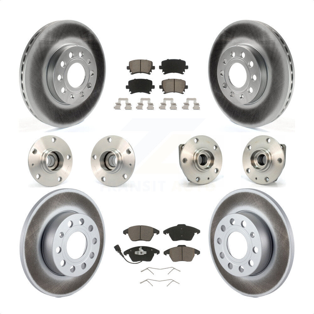 Front Rear Hub Bearings Assembly Coated Disc Brake Rotors And Ceramic Pads Kit (10Pc) For 2006-2009 Volkswagen Rabbit 3 Bolt Mounting Flange KBB-120934 by Transit Auto