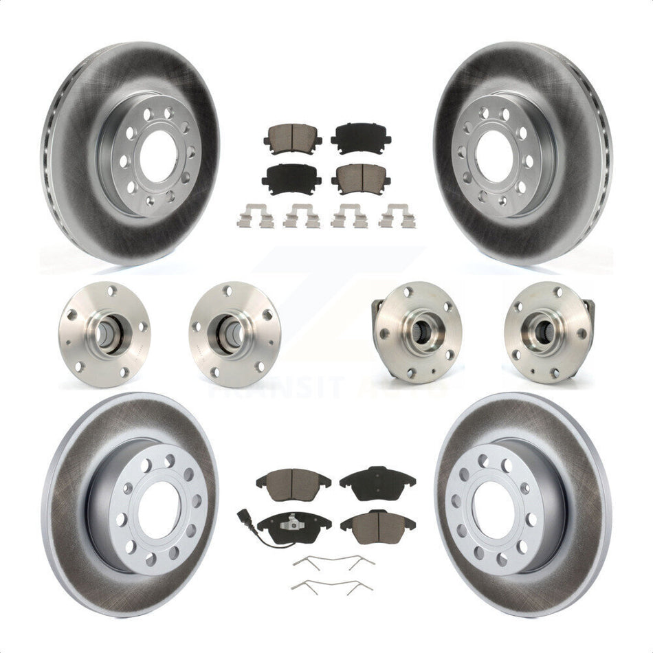 Front Rear Hub Bearings Assembly Coated Disc Brake Rotors And Ceramic Pads Kit (10Pc) For 2006-2009 Volkswagen Rabbit 3 Bolt Mounting Flange KBB-120934 by Transit Auto