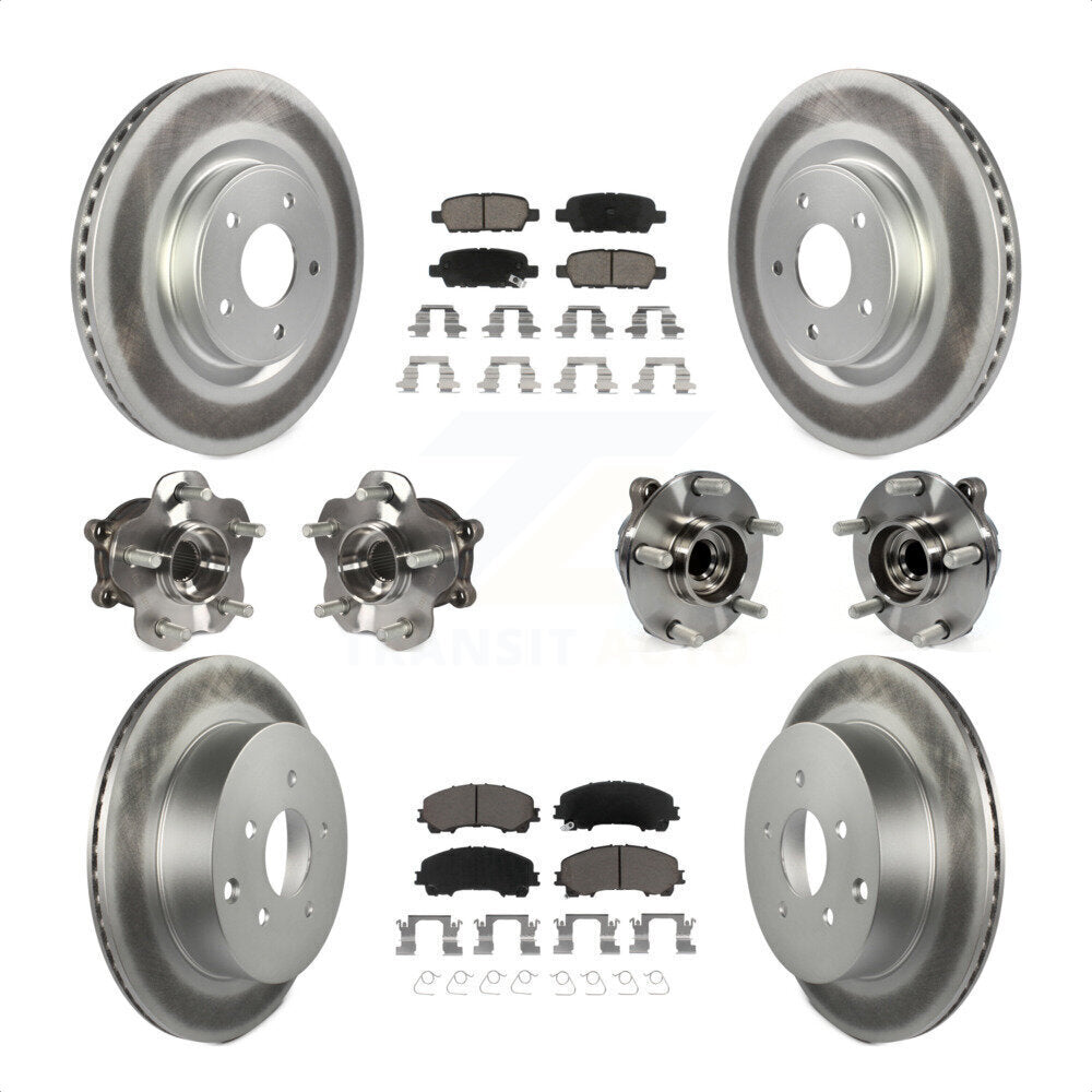 Front Rear Hub Bearings Assembly Coated Disc Brake Rotors And Ceramic Pads Kit (10Pc) For INFINITI Q50 Base Premium with RWD KBB-120970 by Transit Auto