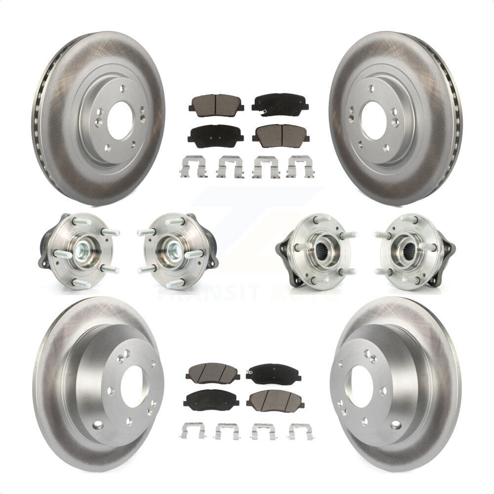 Front Rear Hub Bearings Assembly Coated Disc Brake Rotors And Ceramic Pads Kit (10Pc) For 2013-2014 Hyundai Santa Fe FWD with 3.3L With ABS Brakes KBB-120975 by Transit Auto