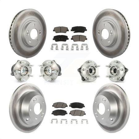 Front Rear Hub Bearings Assembly Coated Disc Brake Rotors And Ceramic Pads Kit (10Pc) For 2013-2014 Hyundai Santa Fe FWD with 3.3L With ABS Brakes KBB-120975 by Transit Auto