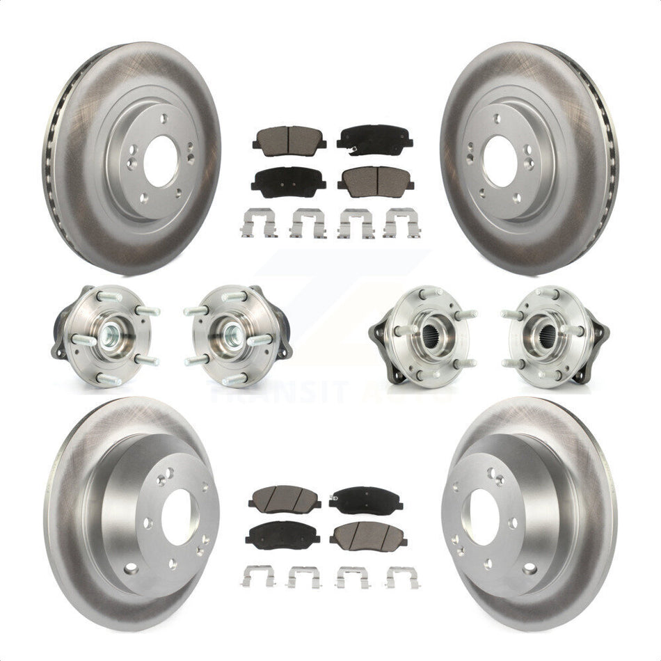 Front Rear Hub Bearings Assembly Coated Disc Brake Rotors And Ceramic Pads Kit (10Pc) For 2013-2014 Hyundai Santa Fe FWD with 3.3L With ABS Brakes KBB-120975 by Transit Auto