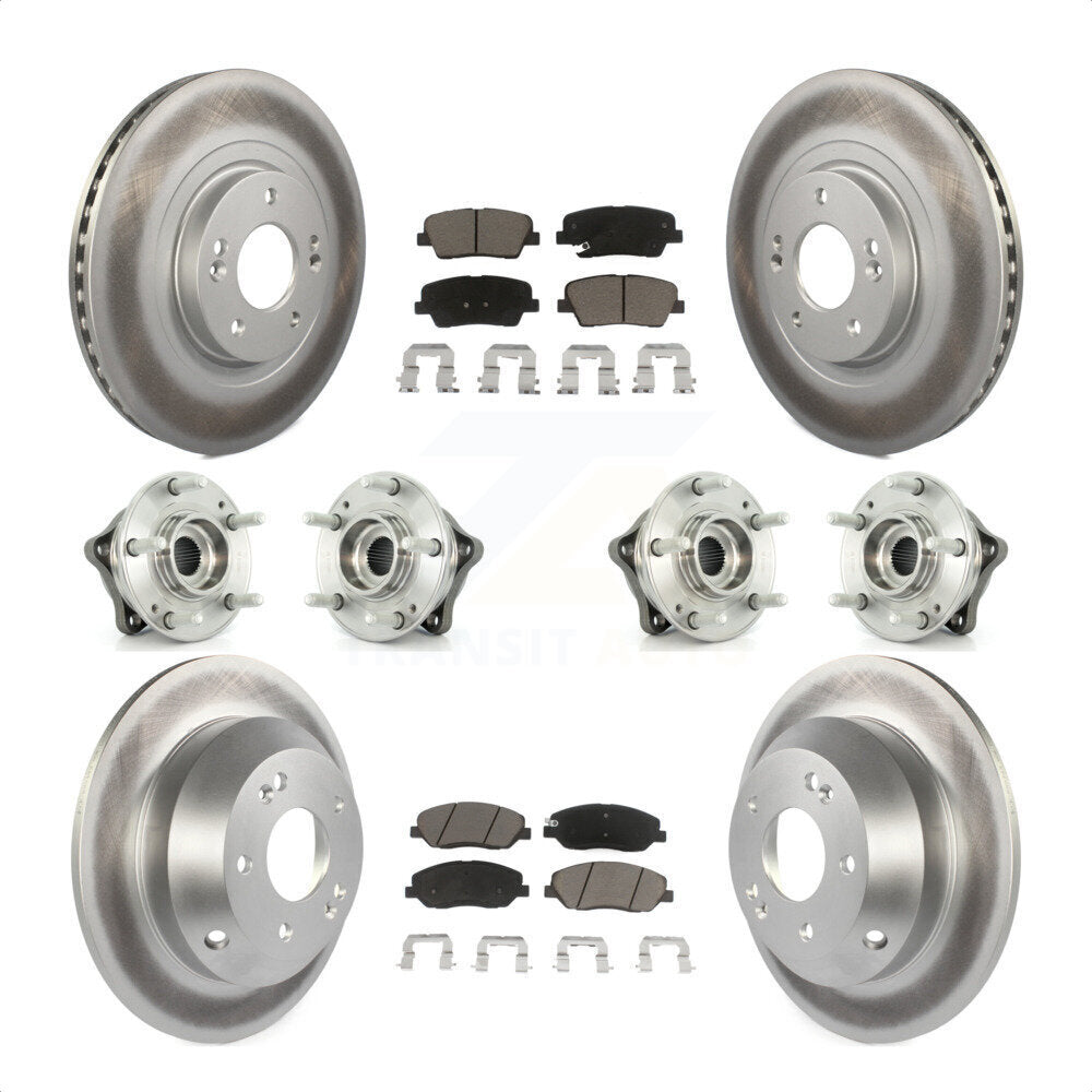 Front Rear Hub Bearings Assembly Coated Disc Brake Rotors And Ceramic Pads Kit (10Pc) For 2013-2014 Hyundai Santa Fe AWD with 3.3L With ABS Brakes KBB-120976 by Transit Auto