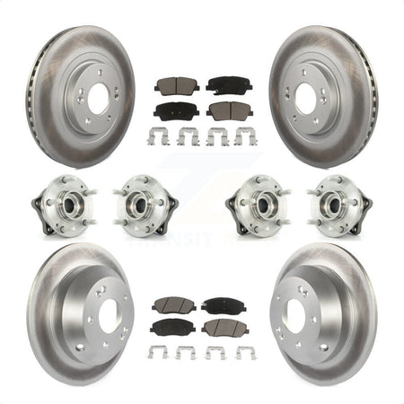 Front Rear Hub Bearings Assembly Coated Disc Brake Rotors And Ceramic Pads Kit (10Pc) For 2013-2014 Hyundai Santa Fe AWD with 3.3L With ABS Brakes KBB-120976 by Transit Auto