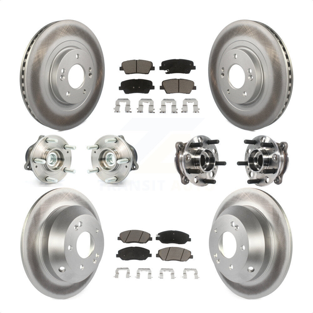 Front Rear Hub Bearings Assembly Coated Disc Brake Rotors And Ceramic Pads Kit (10Pc) For 2015-2016 Hyundai Santa Fe XL FWD with 3.3L KBB-120979 by Transit Auto