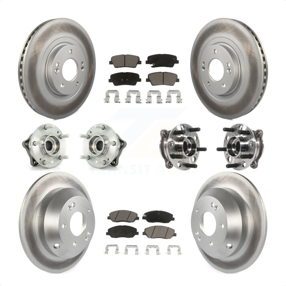 Front Rear Hub Bearings Assembly Coated Disc Brake Rotors And Ceramic Pads Kit (10Pc) For Hyundai Santa Fe XL AWD with 3.3L KBB-120980 by Transit Auto