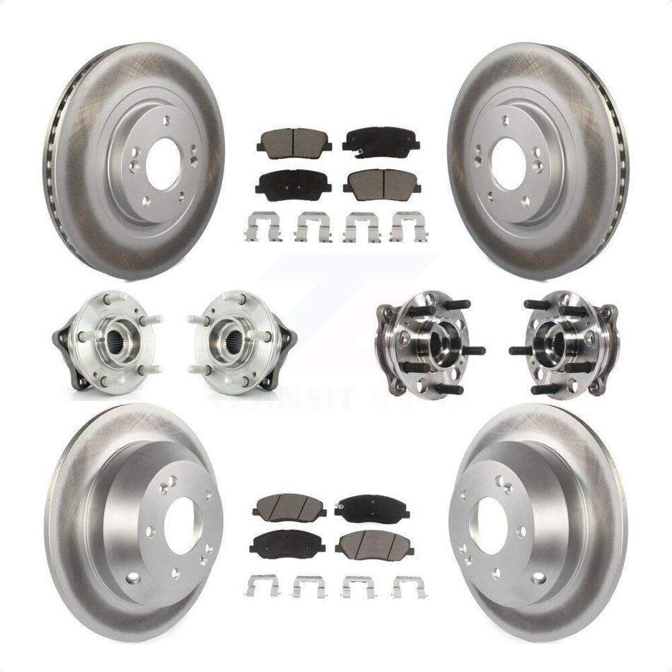 Front Rear Hub Bearings Assembly Coated Disc Brake Rotors And Ceramic Pads Kit (10Pc) For Hyundai Santa Fe XL AWD with 3.3L KBB-120980 by Transit Auto
